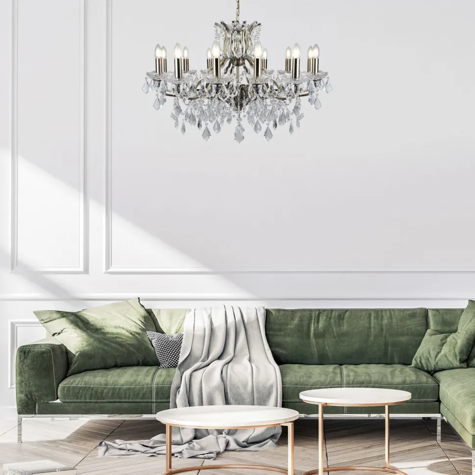 Lüster Kristall Ø 88 cm groß Messing Antik 12x E14