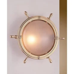 Messing Wandleuchte LED Maritim Steuerrad