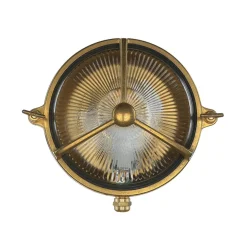 Messing Wandleuchte rund IP64 Riffelglas Bullauge