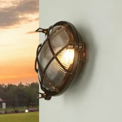 Messinglampe außen Maritim Ø 21 cm Schwarz antik IP64