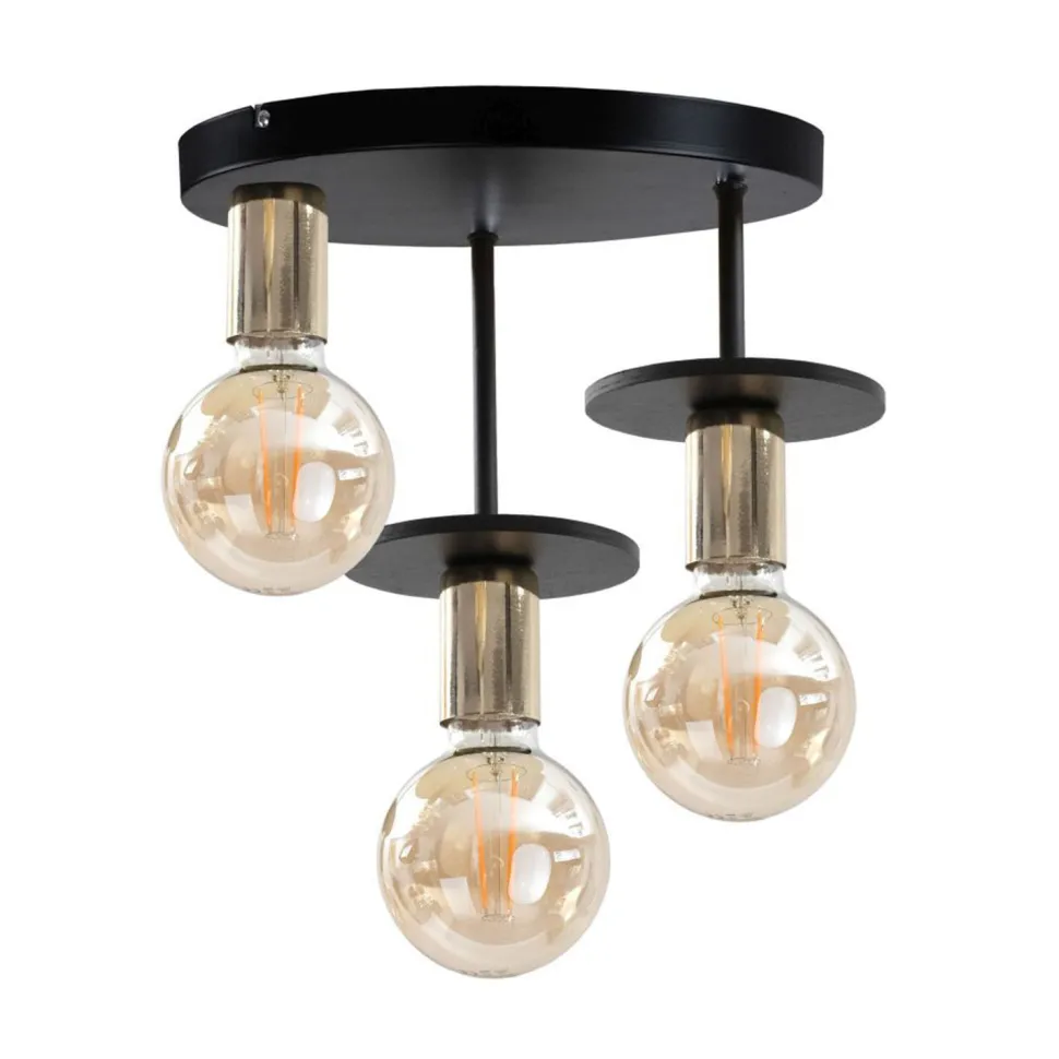 Metall Deckenleuchte Schwarz Gold Holz Ø30cm Retro