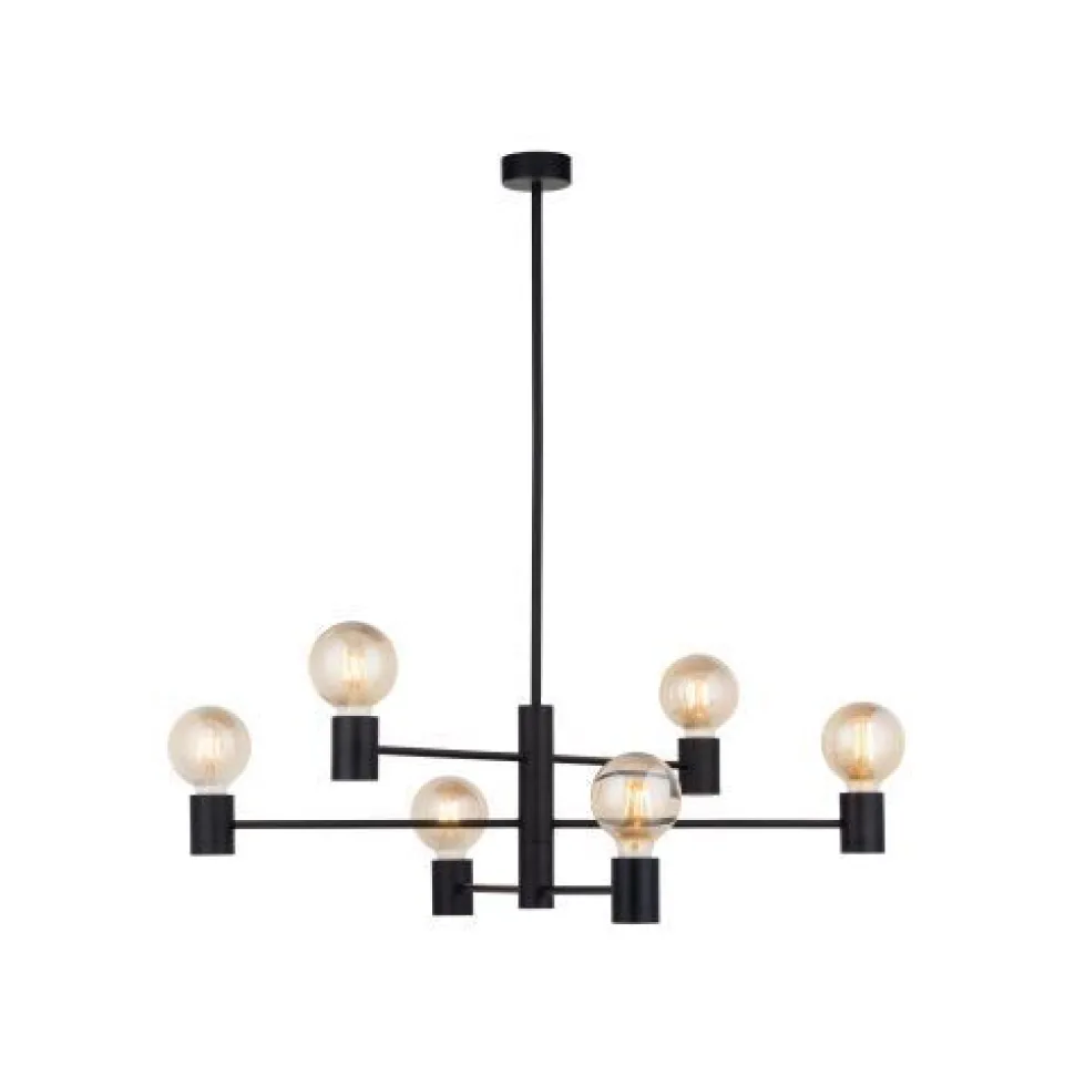 Minimalistischer Kronleuchter Schwarz Metall H:86cm für