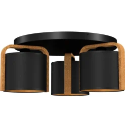 Moderne Deckenleuchte Stoff Holz Metall E27 B:47 cm