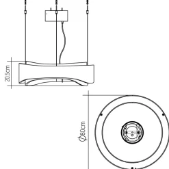 Moderne Hängelampe LED rund Ø 80 cm groß Teak Holz Furnier