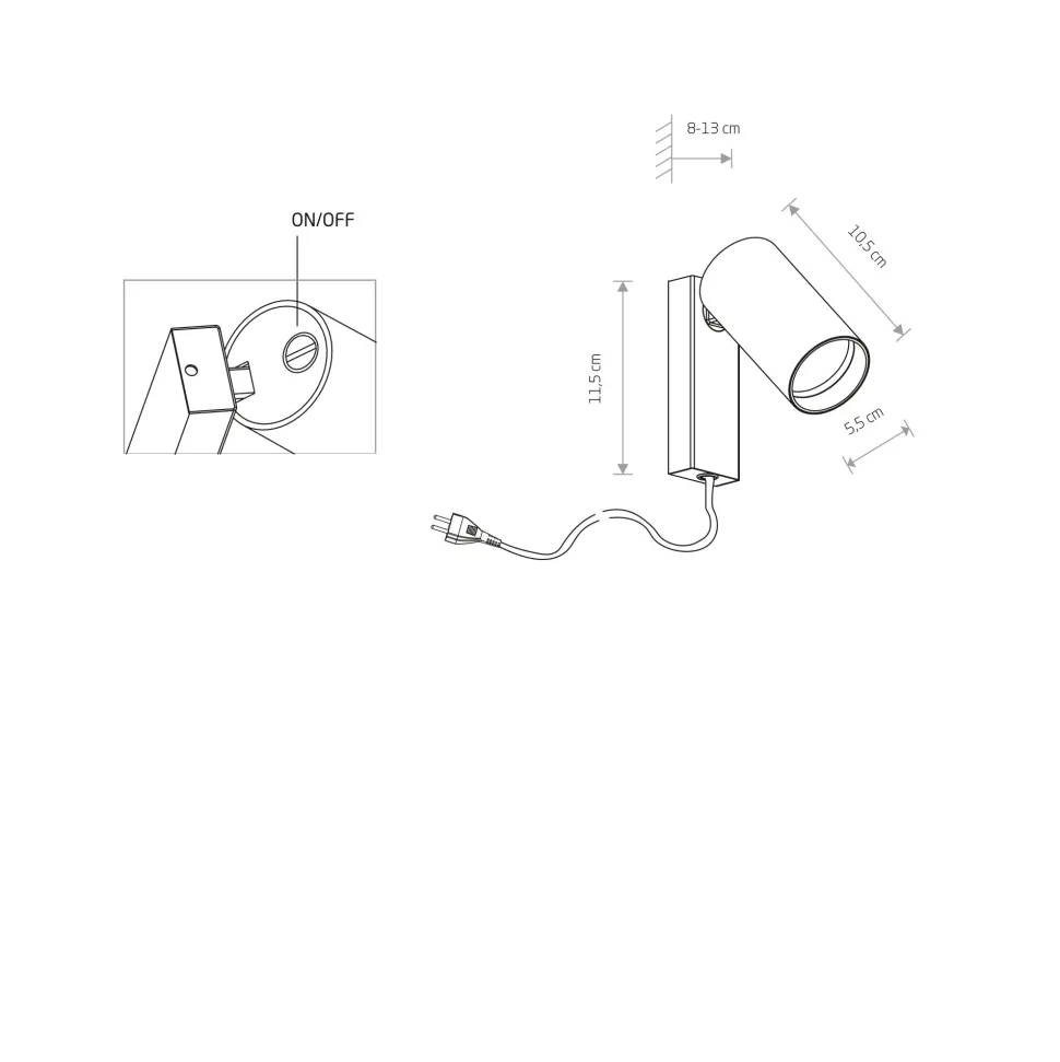 Moderne Leselampe Wand mit Schalter Kabel Weiß