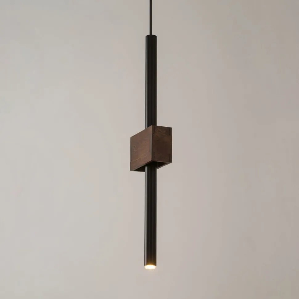 Moderne Pendelleuchte Metall Holz Schwarz G9 wohnlich