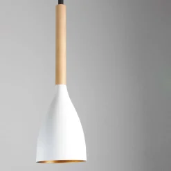 Moderne Pendelleuchte MUZA Weiß Metall Holz Gold