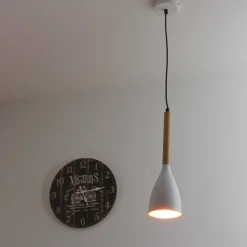 Moderne Pendelleuchte MUZA Weiß Metall Holz Gold