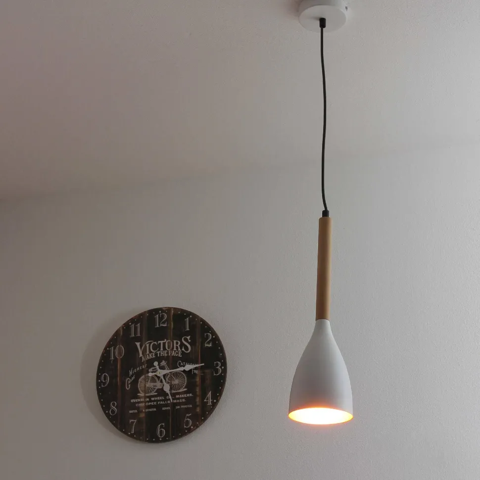 Moderne Pendelleuchte MUZA Weiß Metall Holz Gold