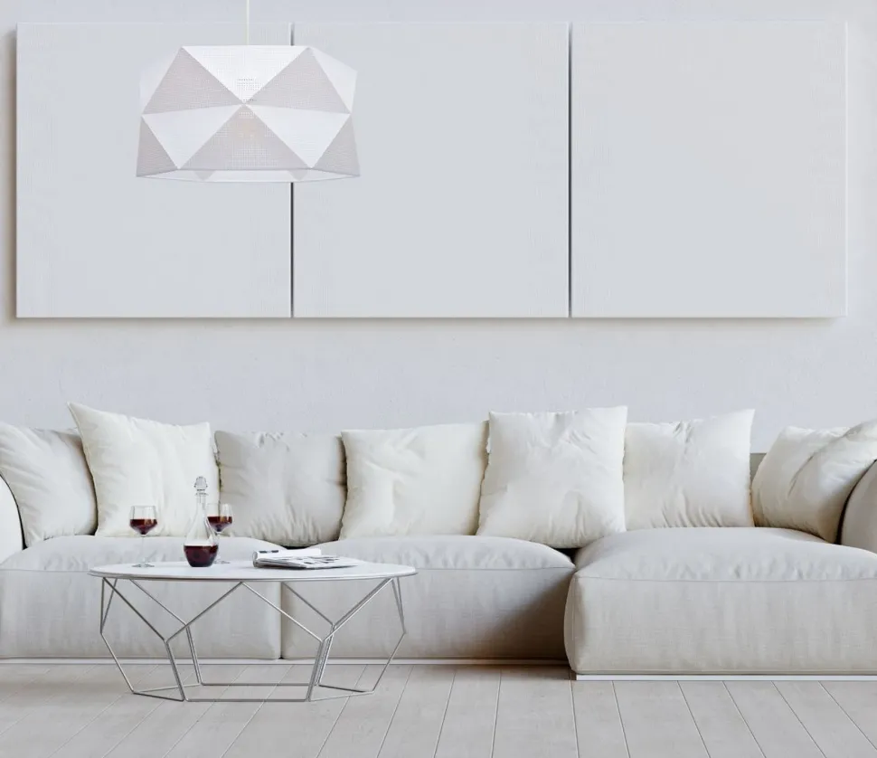 Moderne Pendelleuchte Stoff blendarm E27 L:70 Weiß Gold