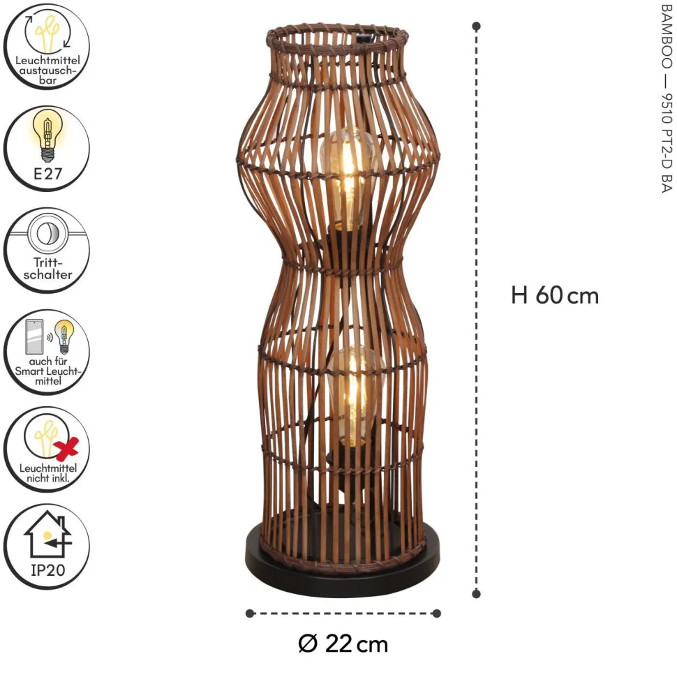 Moderne Stehlampe Bambus Natur Schwarz E27 60 cm klein