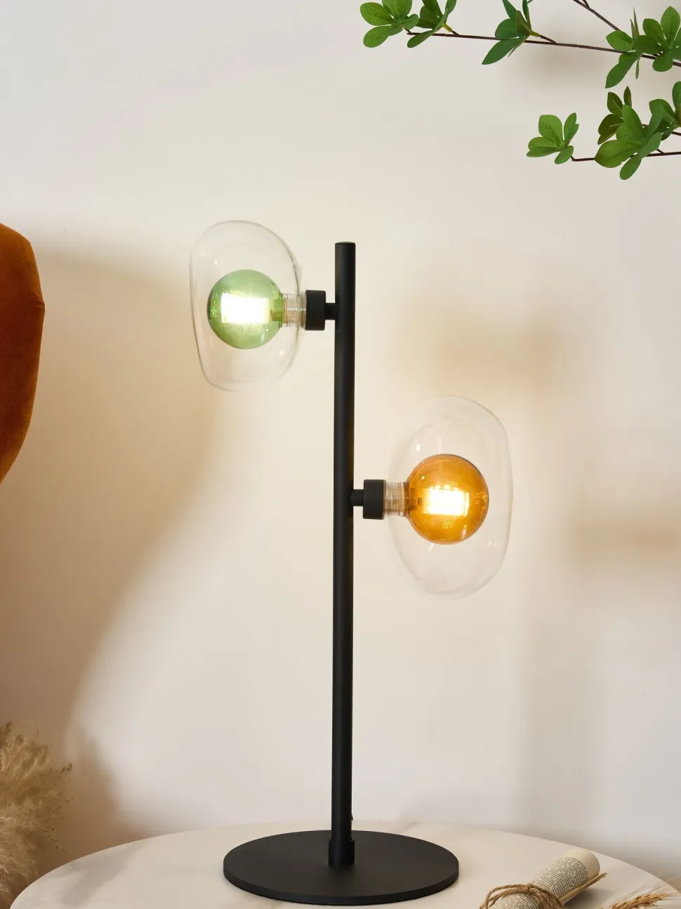 Moderne Tischlampe Glas Kugeln Grün Bernstein G9 48 cm