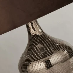 Nachttischlampe Braun E27 53,5 cm Ø 30 cm Glas Wildleder