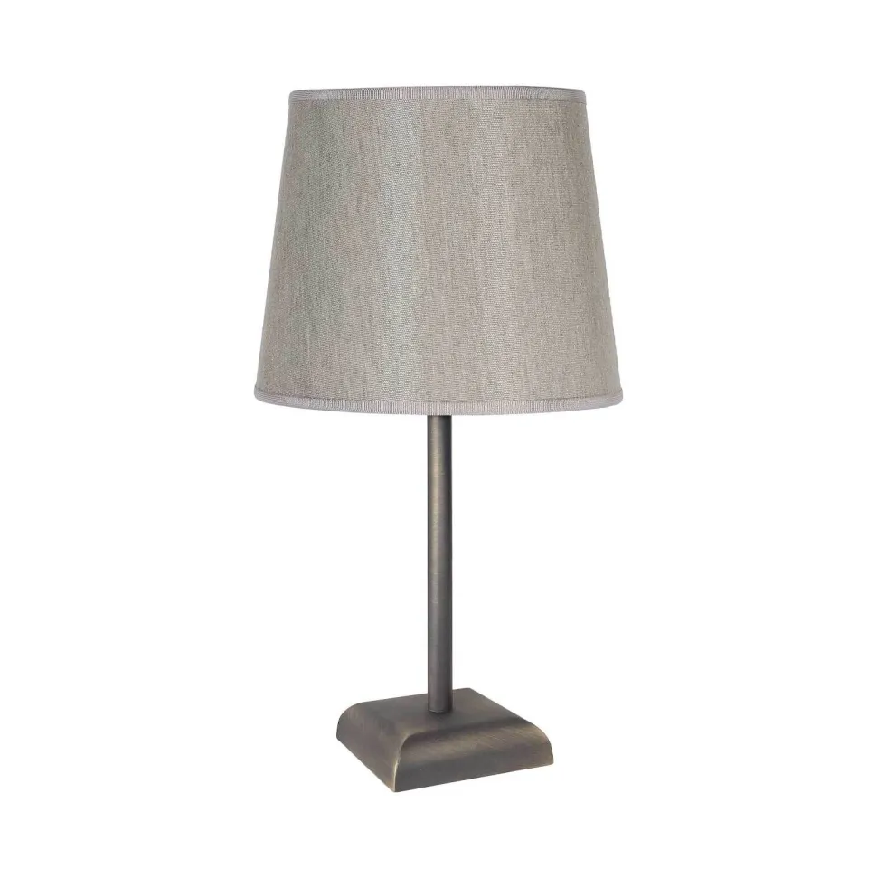 Nachttischlampe E27 Messing Stoff 35 cm in Bronze matt Beige