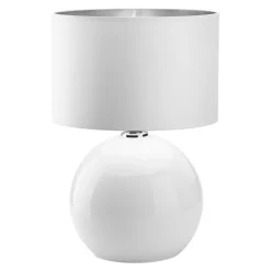 Nachttischlampe Glas Stoff Weiß Silber 54 cm groß