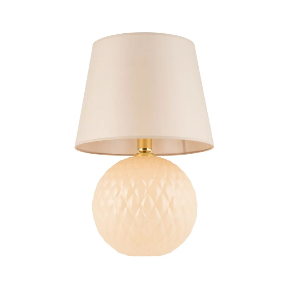 Nachttischlampe Glas Stoff 60 cm Klassisch E27 Ecru Beige