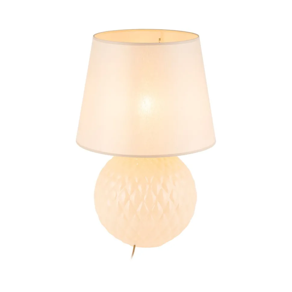 Nachttischlampe Glas Stoff 60 cm Klassisch E27 Ecru Beige