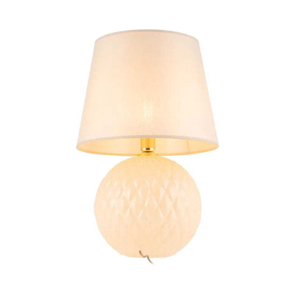 Nachttischlampe Glas Stoff 60 cm Klassisch E27 Ecru Beige