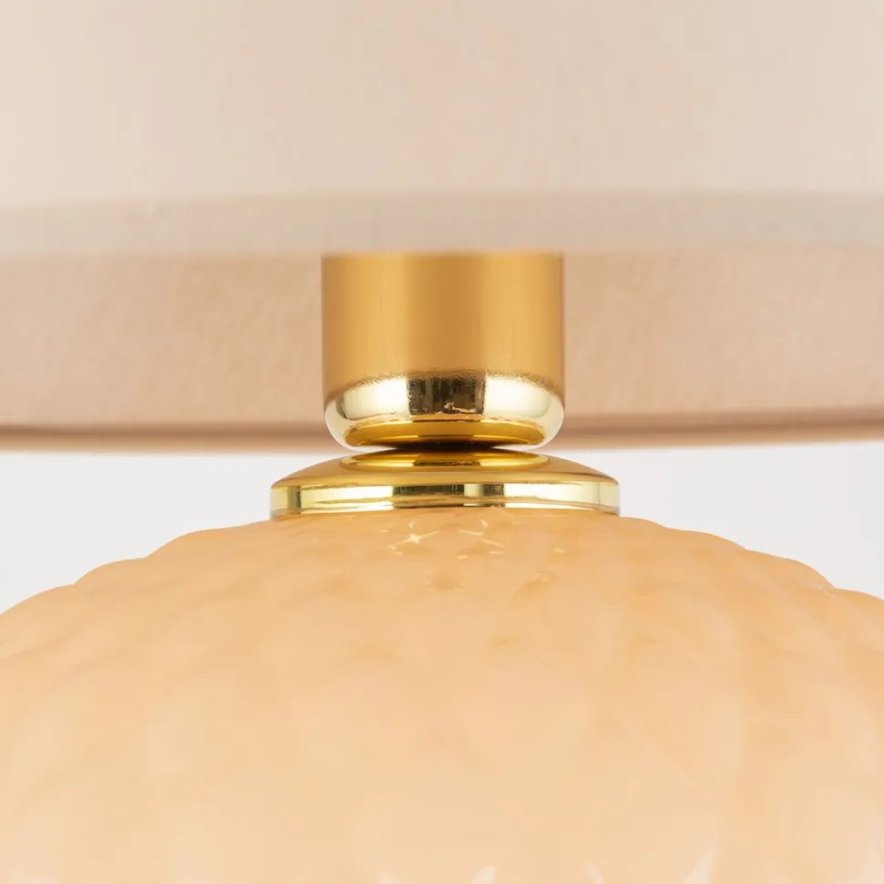 Nachttischlampe Glas Stoff 60 cm Klassisch E27 Ecru Beige