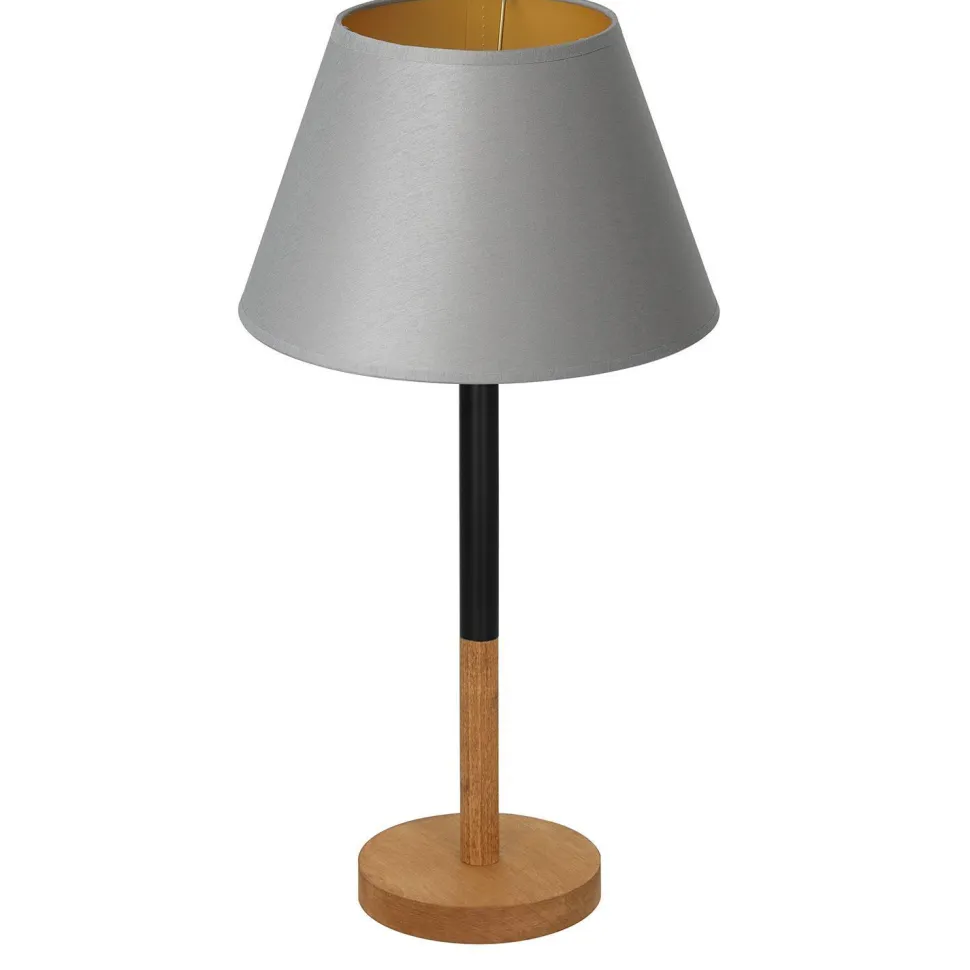 Nachttischlampe Grau Natur Gold Stoff Holz 56 cm E27