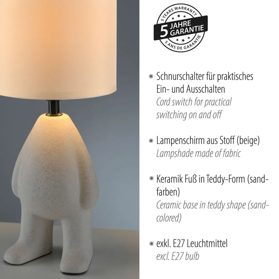 NachtTischlampe Keramik Stoff Teddy 38 cm E27 blendarm