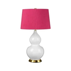 Nachttischlampe Keramik Stoff 64 cm E27 Weiß Pink
