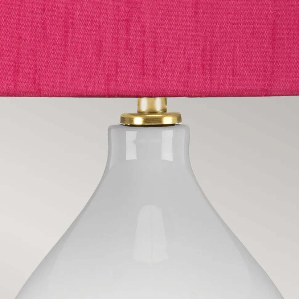 Nachttischlampe Keramik Stoff 64 cm E27 Weiß Pink