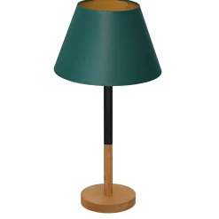 Nachttischlampe Petrol Natur Gold Stoff Holz 56 cm E27