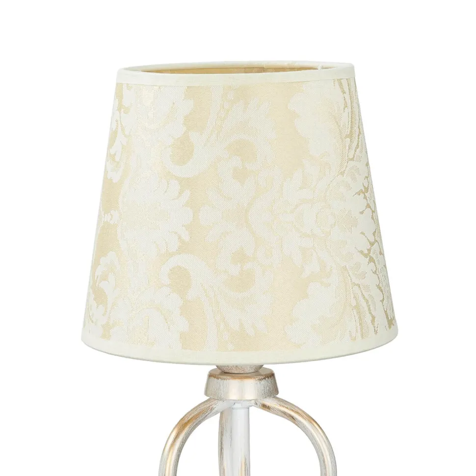 Nachttischlampe Shabby Gold Weiß Stoff Schirm 45cm
