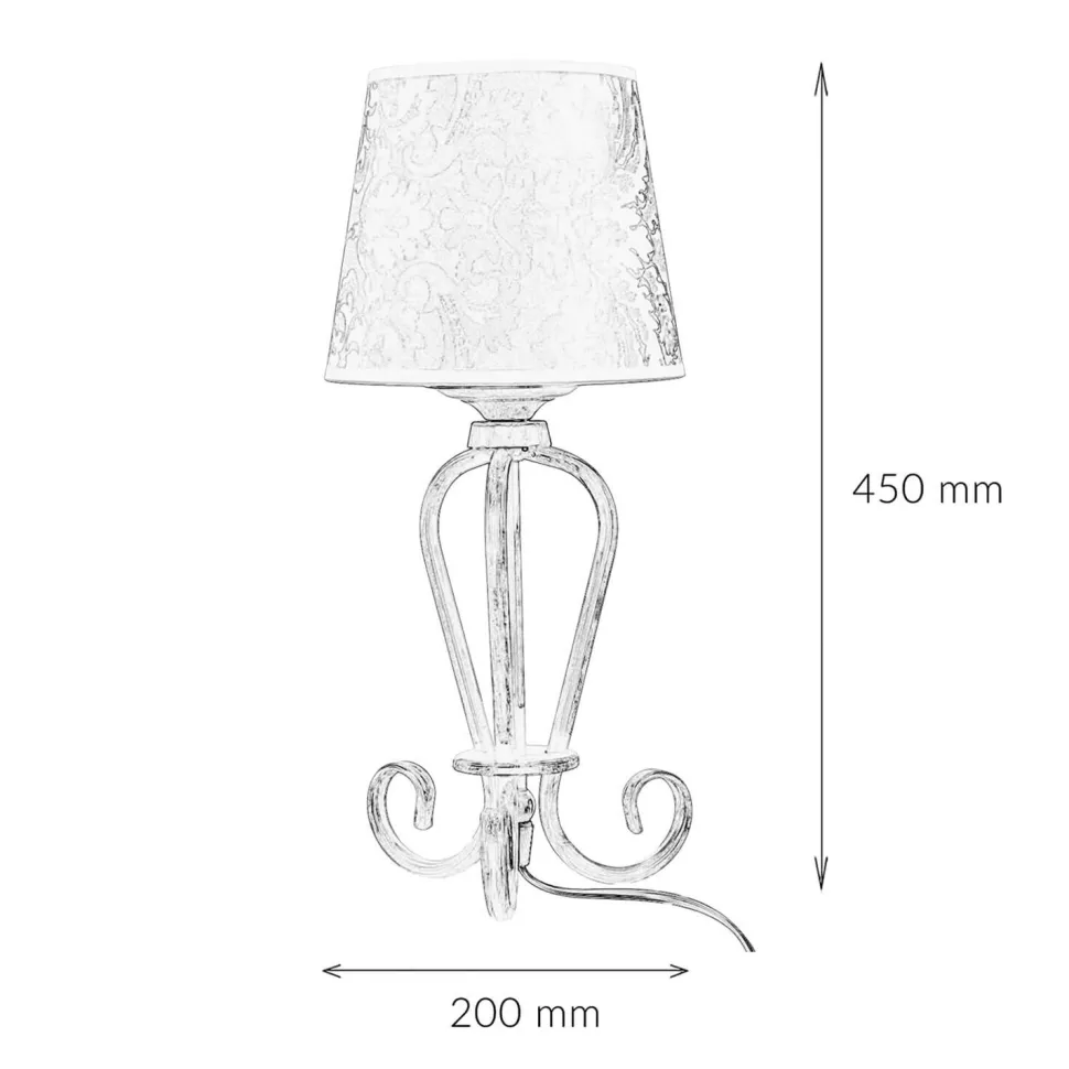 Nachttischlampe Shabby Gold Weiß Stoff Schirm 45cm