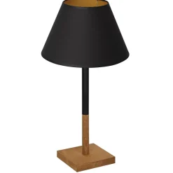 Nachttischlampe Stoff Holz Schwarz Natur Gold 56 cm E27
