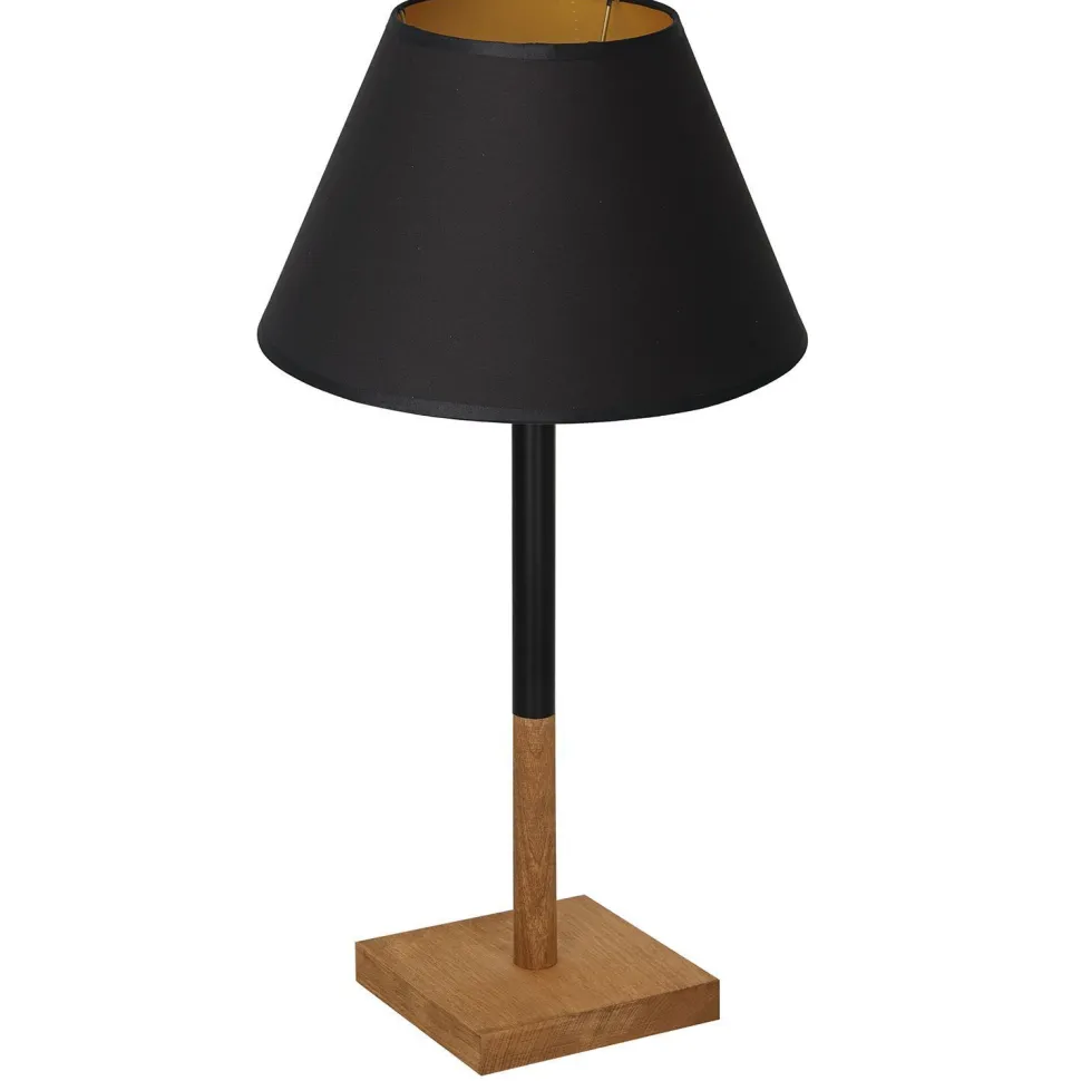 Nachttischlampe Stoff Holz Schwarz Natur Gold 56 cm E27