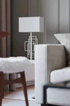 Nachttischlampe Stoff Metall E27 69 cm hoch Weiß Modern