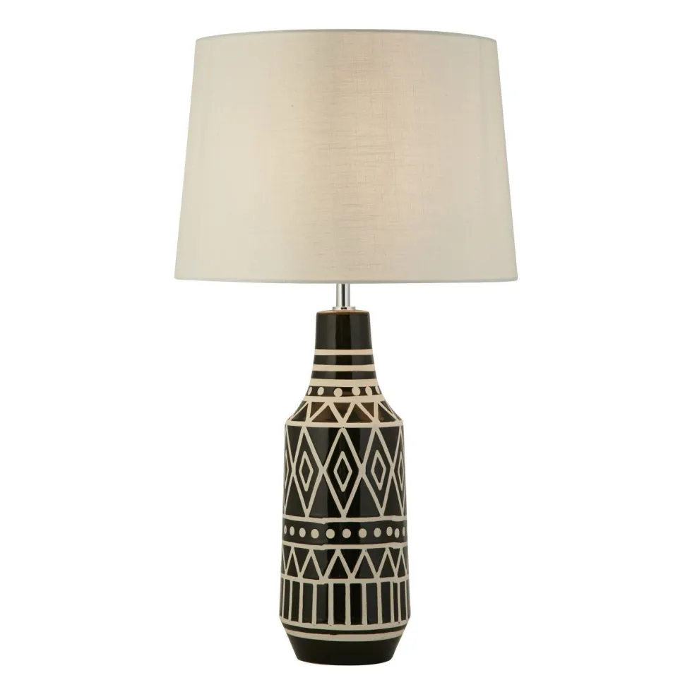 Nachttischleuchte E27 69 cm Schwarz Weiß Keramik Stoff
