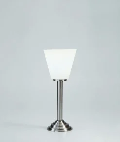 Nachttischleuchte Echt-Messing Glas E27 37 cm in Nickel