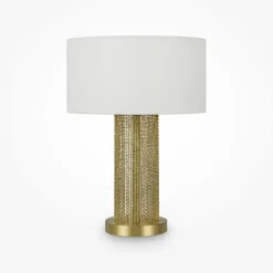 Nachttischleuchte Edelstahl Stoff 47 cm in Gold Weiß