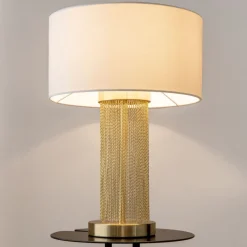 Nachttischleuchte Edelstahl Stoff 47 cm in Gold Weiß