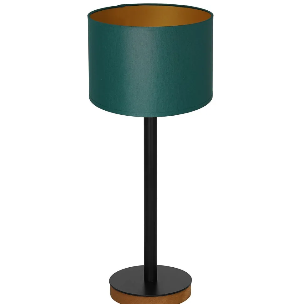 Nachttischleuchte Holz Stoff in Petrol Gold E27 56 cm