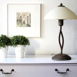 Nachttischleuchte Metall Glas in Bronze Creme E27 45 cm