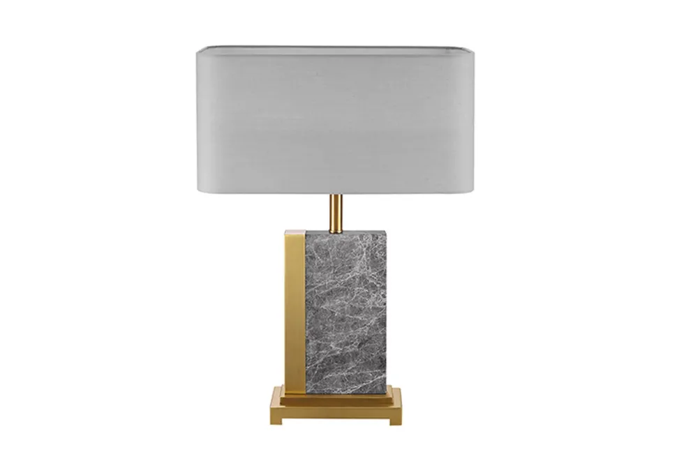 Nachttischleuchte Stoff Marmor Stahl 65 cm in Gold Grau