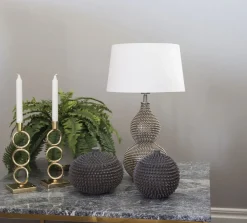 Nachttischleuchte Stoff Metall E27 56,5 cm in Silber Weiß