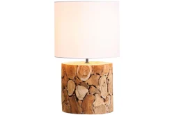 Nachttischleuchte Weiß Natur Stoff Holz 45 cm gemütlich
