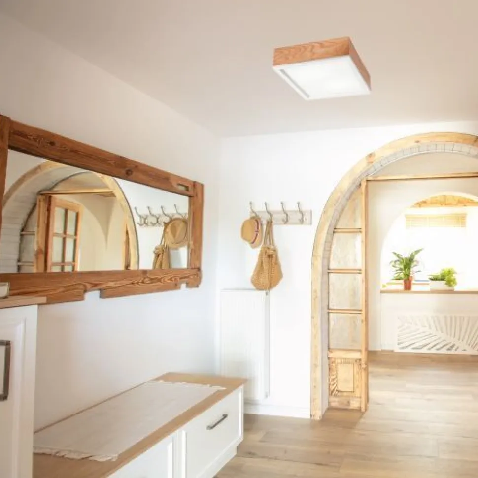 Natürliche Deckenlampe Eiche Glas L:31 cm E27 2-flmg