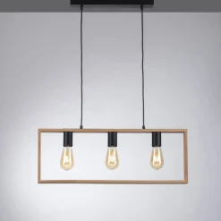 Natürliche Hängelampe Retro Holz Metall L:69 cm 3-flmg