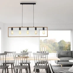 Natürliche Hängelampe Retro Holz Metall L:100 cm 5-flmg