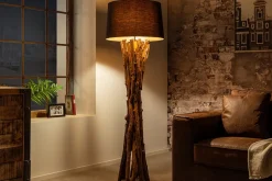 Natürliche Stehlampe Schwarz Gold 151 cm Holz Baumwolle