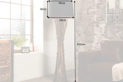 Natürliche Stehlampe Schwarz Gold 151 cm Holz Baumwolle