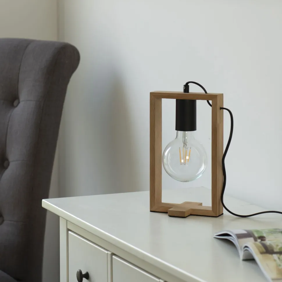 Natürliche Tischleuchte Holz Metall 28,5 cm E27 Retro