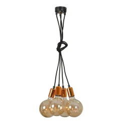 Pendellampe Kupfer Schwarz Retro Design 4x E27