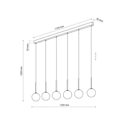 Pendelleuchte B: 122 cm Glas Metall Schwarz Weiß 6x G9